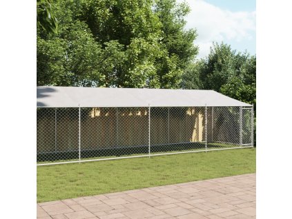 Klec pro psy se střechou a dvířky šedá 12x2x2m pozinkovaná ocel 3209572