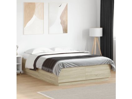 Rám postele s LED osvětlením dub sonoma 140 x 200 cm kompozit 3209613