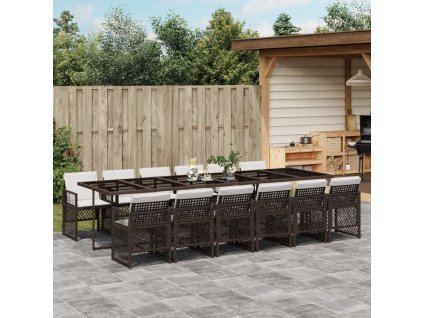 13dílný zahradní jídelní set s poduškami hnědý polyratan 3210765