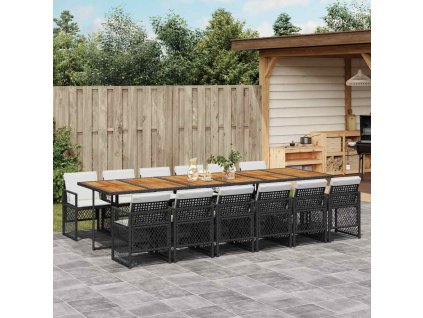 13dílný zahradní jídelní set s poduškami černý polyratan 3210771