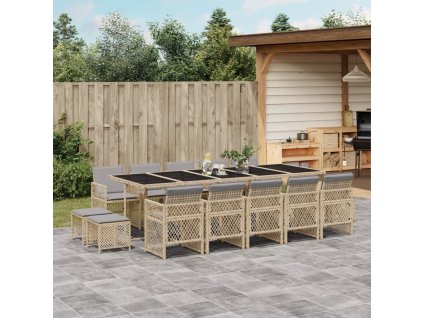 15dílný zahradní jídelní set s poduškami béžový polyratan 3210816