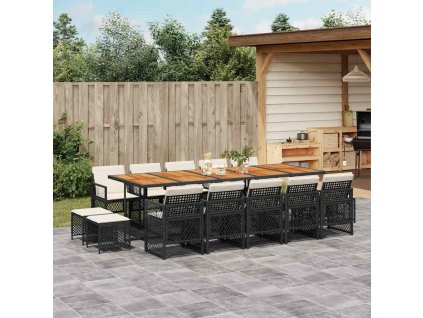 15dílný zahradní jídelní set s poduškami černý polyratan 3210819