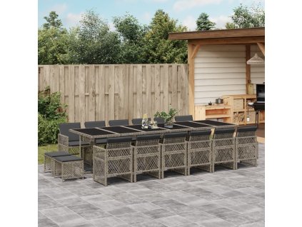 17dílný zahradní jídelní set s poduškami šedý polyratan 3210824