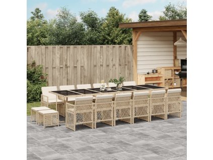 17dílný zahradní jídelní set s poduškami béžový polyratan 3210826