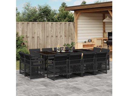 13dílný zahradní jídelní set s poduškami černý polyratan 3210859