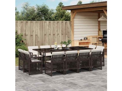 13dílný zahradní jídelní set s poduškami hnědý polyratan 3210861