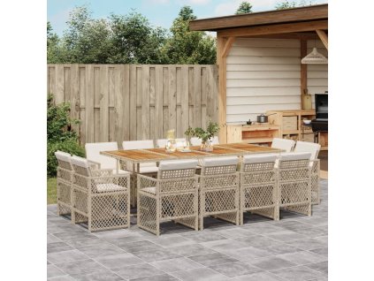 13dílný zahradní jídelní set s poduškami béžový polyratan 3210868