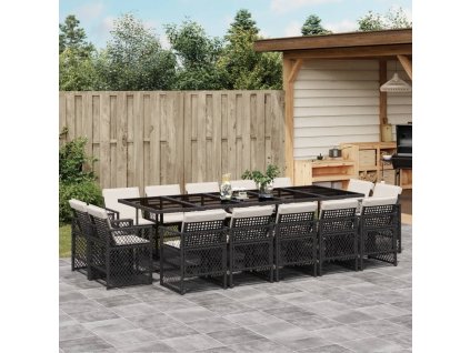 15dílný zahradní jídelní set s poduškami černý polyratan 3210870