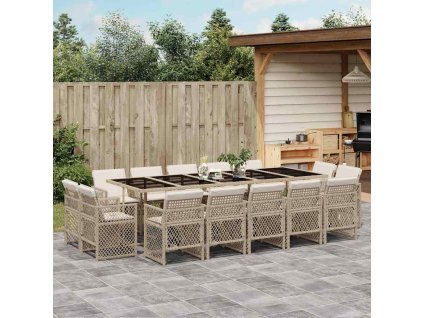 15dílný zahradní jídelní set s poduškami béžový polyratan 3210874