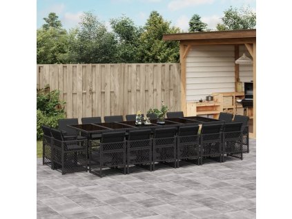 17dílný zahradní jídelní set s poduškami černý polyratan 3210883