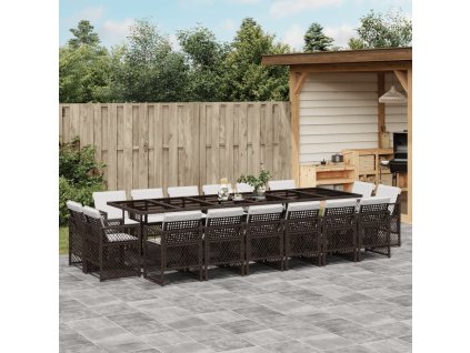 17dílný zahradní jídelní set s poduškami hnědý polyratan 3210885