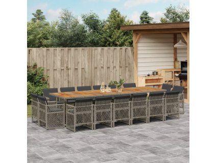 17dílný zahradní jídelní set s poduškami šedý polyratan 3210890