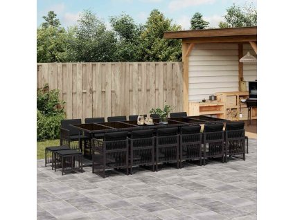 17dílný zahradní jídelní set s poduškami černý polyratan 3211003