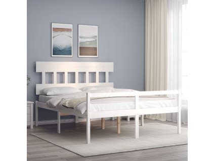 Postel s čelem pro seniory bílý 160x200 cm masivní dřevo 3195427