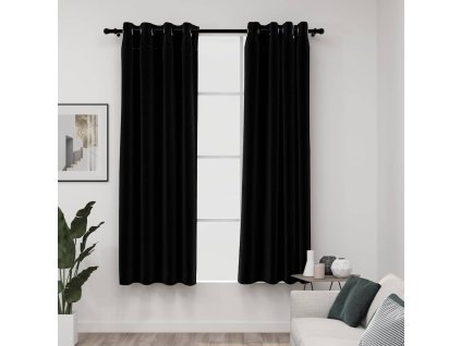 Zatemňovací závěsy s kroužky vzhled lnu 2 ks černé 140 x 175 cm 321152