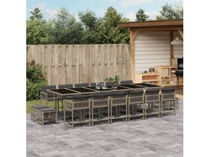 17dílný zahradní jídelní set s poduškami šedý polyratan 3211544