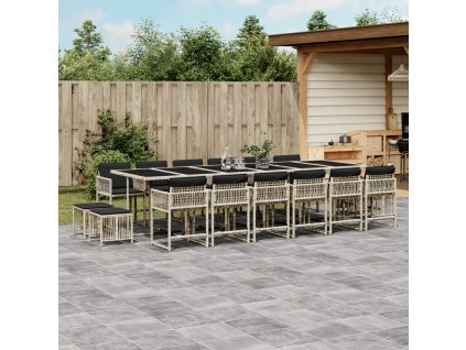 17dílný zahradní jídelní set s poduškami světle šedý polyratan 3211547