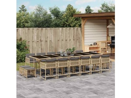 17dílný zahradní jídelní set s poduškami mix béžové polyratan 3211548