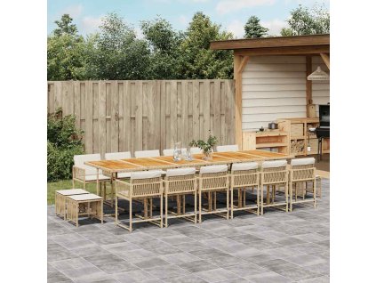 17dílný zahradní jídelní set s poduškami béžový polyratan 3211552