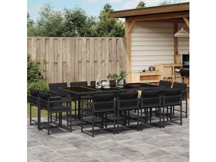 13dílný zahradní jídelní set s poduškami černý polyratan 3211579
