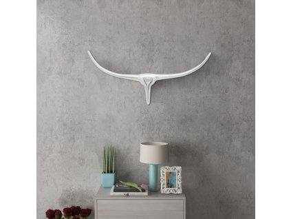 Nástěnná hliníková býčí hlava, dekorace, stříbrná barva 72 cm 242336