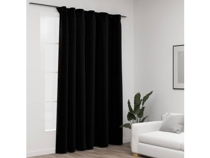 Zatemňovací závěsy s háčky vzhled lnu černé 290 x 245 cm 321159