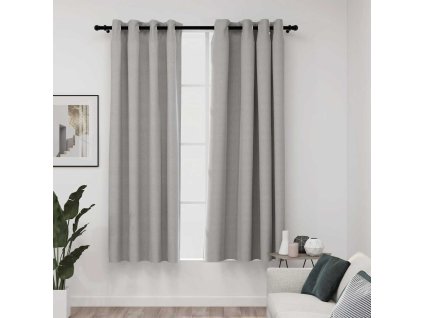 Zatemňovací závěsy s kroužky vzhled lnu 2 ks šedé 140 x 175 cm 321168