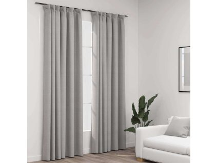 Zatemňovací závěsy s háčky vzhled lnu 2 ks šedé 140 x 225 cm 321173