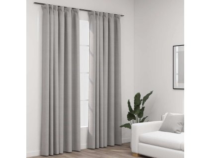Zatemňovací závěsy s háčky vzhled lnu 2 ks šedé 140 x 245 cm 321174