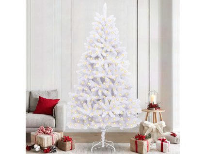 Umělý vánoční stromeček s 300 LED diodami Bílá 240 cm PVC a kov 3210117