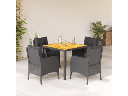 5dílný zahradní jídelní set s poduškami černý polyratan 3211867