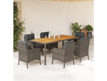 7dílný zahradní jídelní set s poduškami šedý polyratan 3211876