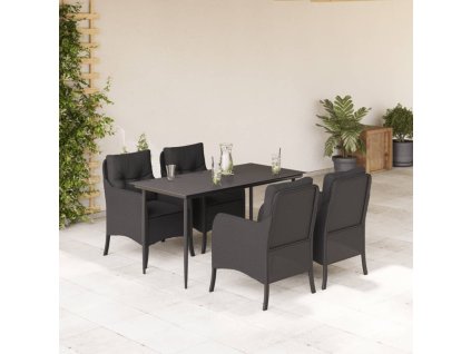 5dílný zahradní jídelní set s poduškami černý polyratan 3211922