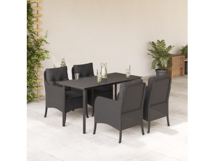 5dílný zahradní jídelní set s poduškami černý polyratan 3211929