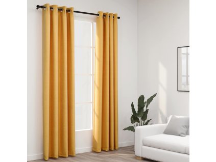 Zatemňovací závěsy s kroužky vzhled lnu 2 ks žluté 140 x 225 cm 321193