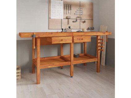 Pracovní stůl se zásuvkami a svěráky 192x62x83cm masivní akácie 153325