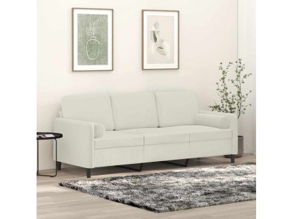 3místná pohovka s polštáři krémová 180 cm samet 3200899