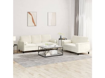 2dílná sedací souprava s polštáři krémová samet 3202042