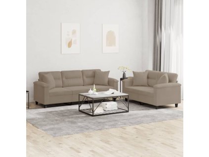 2dílná sedací souprava s polštáři taupe tkanina z mikrovlákna 3202350