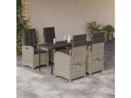 5dílný zahradní jídelní set s poduškami světle šedý polyratan 3212413