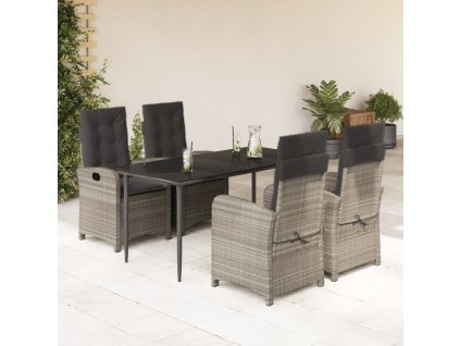 5dílný zahradní jídelní set s poduškami světle šedý polyratan 3212414