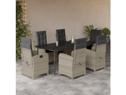 7dílný zahradní jídelní set s poduškami světle šedý polyratan 3212417