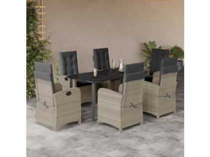 7dílný zahradní jídelní set s poduškami světle šedý polyratan 3212425