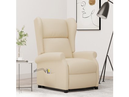 Zvedací masážní křeslo krémové textil 289749