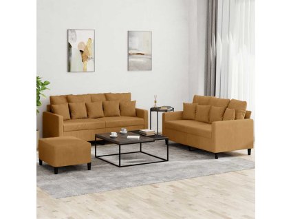 3dílná sedací souprava s poduškami hnědá samet 3201717