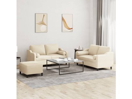 3dílná sedací souprava s polštáři krémová textil 3201828