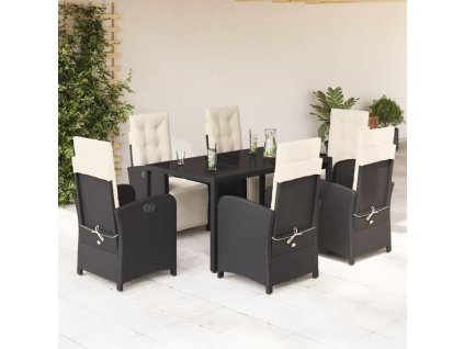 7dílný zahradní jídelní set s poduškami černý polyratan 3212453