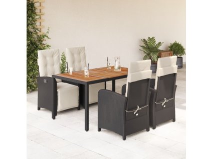 5dílný zahradní jídelní set s poduškami černý polyratan 3212470