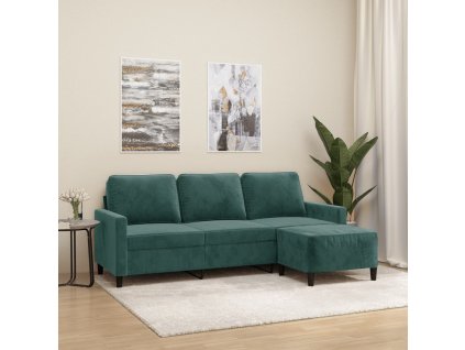 3místná pohovka s podnožkou tmavě zelená 180 cm samet 3201057