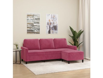 3místná pohovka s podnožkou vínová 180 cm samet 3201059